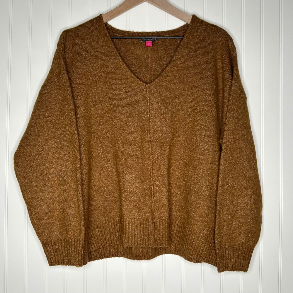Vince Camuto Womens Sweater M Ginger Brown Marled V Neck Oversized Pullover